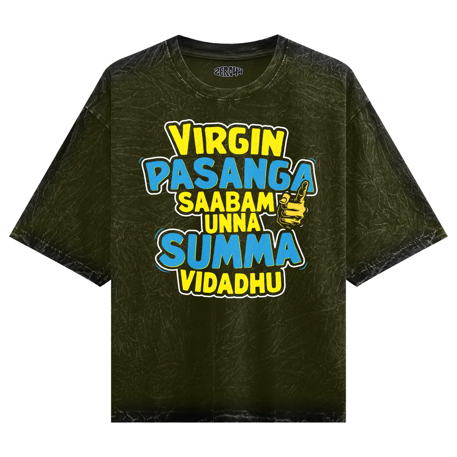 Virgin Pasanga Saabam Unna Summa Vidadhu Men/Unisex Acid Wash Oversized T-Shirt in Olive Green Color