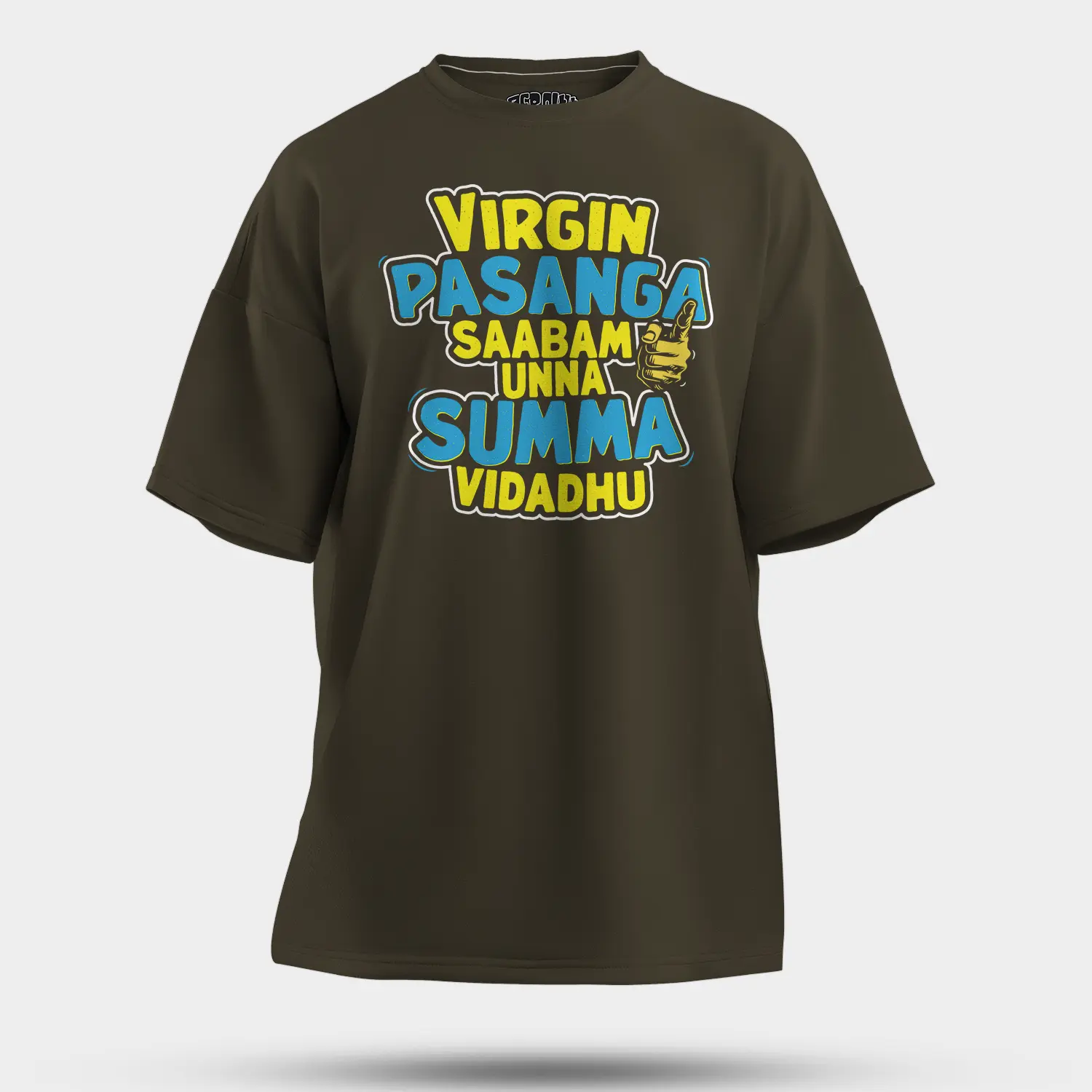 Virgin Pasanga Saabam Unna Summa Vidadhu Men/Unisex Oversized T-Shirt in Olive Green Color