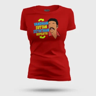 Vandan Suttan Seththan Repeattu Women's T-Shirt in Red Color