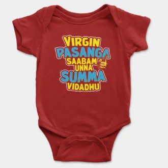 Virgin Pasanga Saabam Unna Summa Vidadhu Onesie/Romper in Red Color